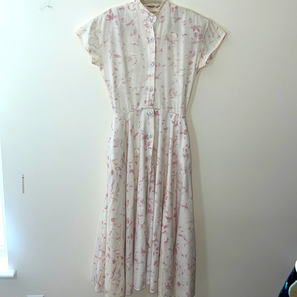 Vintage 70s JR’S brand Dress, cream and pink floral print